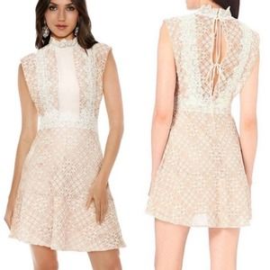 Sandro Peaches Lace Tie Back Mini Party Dress Beige Size 2